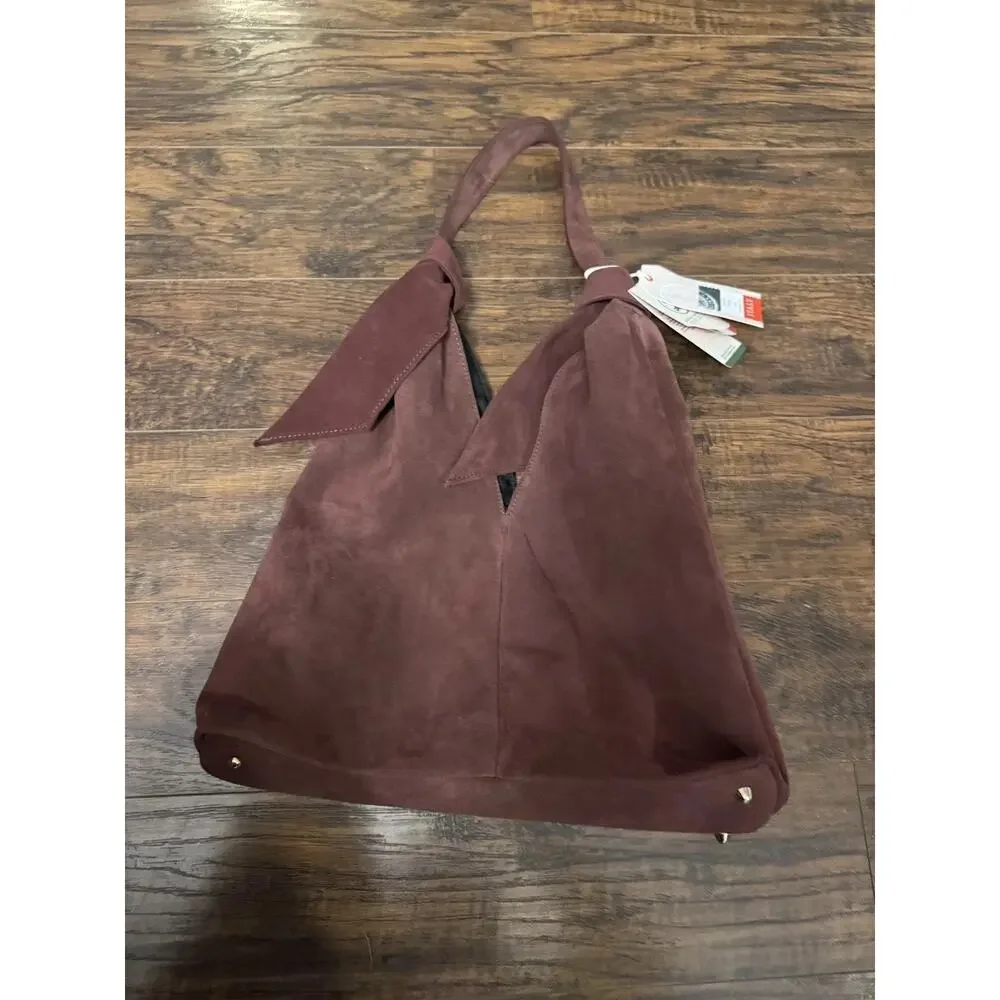 DIVINA FIRENZE suede double knot Hobo Shoulder Bag Wine
